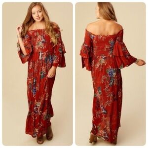Altar’d State Merida Floral Smocked Off The Shoulder‎ Maxi Dress Small #KA18432